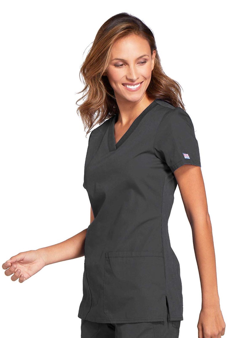 Cherokee V-Neck Womens Scrubs Top Workwear Originals with Rib-Knit Back Panels WW645, S, Pewter - Image 3